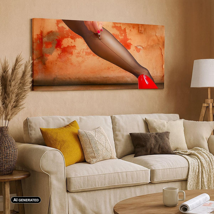 Panorama Bilder auf Leinwand 100x40cm Leinwandbild Bein Strumpf Mode Ferse Gross Wanddeko Bild Schla