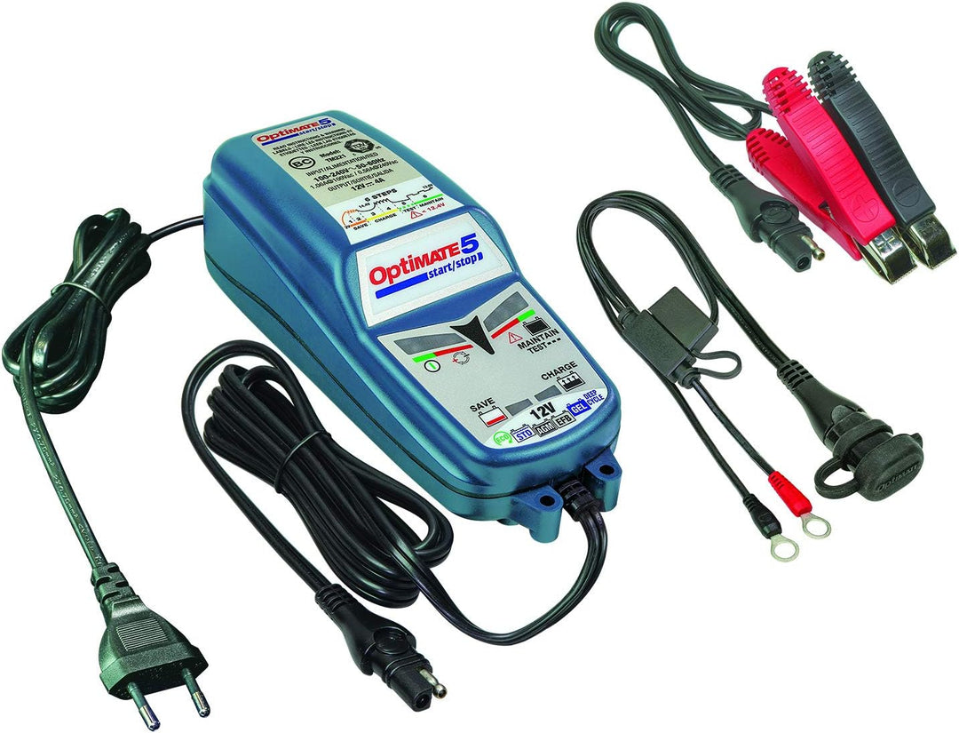 OptiMATE TM220-4A Batterieladegerät OptiMate5, Blue, 5 Start/Stop 12V 4A & O-01 Zubehör O1 (SAE), Bl