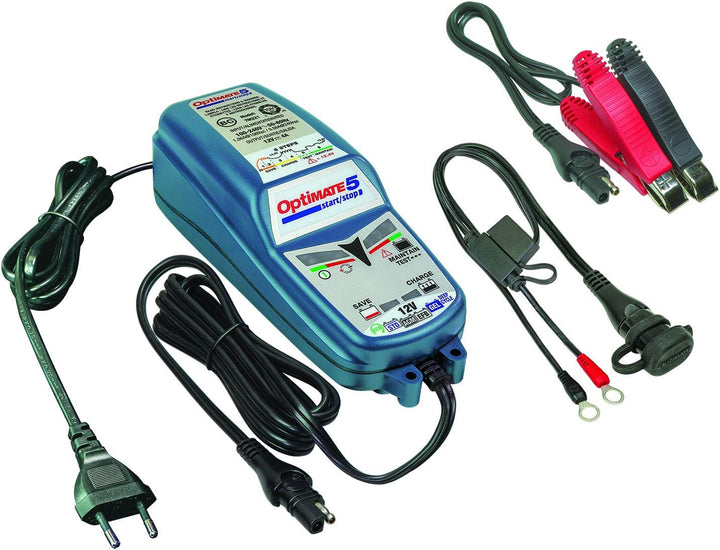 OptiMATE TM220-4A Batterieladegerät OptiMate5, Blue, 5 Start/Stop 12V 4A & O-01 Zubehör O1 (SAE), Bl