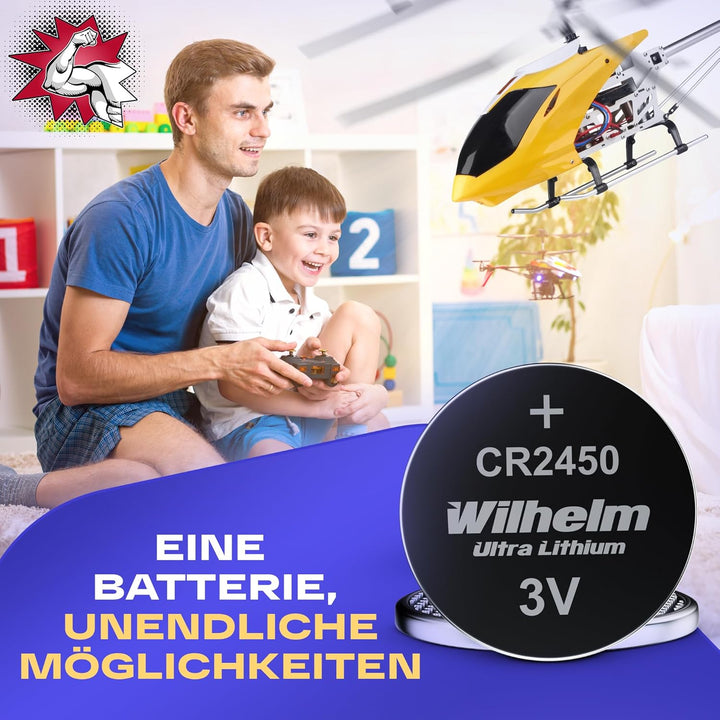 50 x CR2450 WILHELM Lithium Knopfzelle 3V 600mAh ø24,5x5,0mm Batterie DL 2450 50 Batterien, 50 Batte