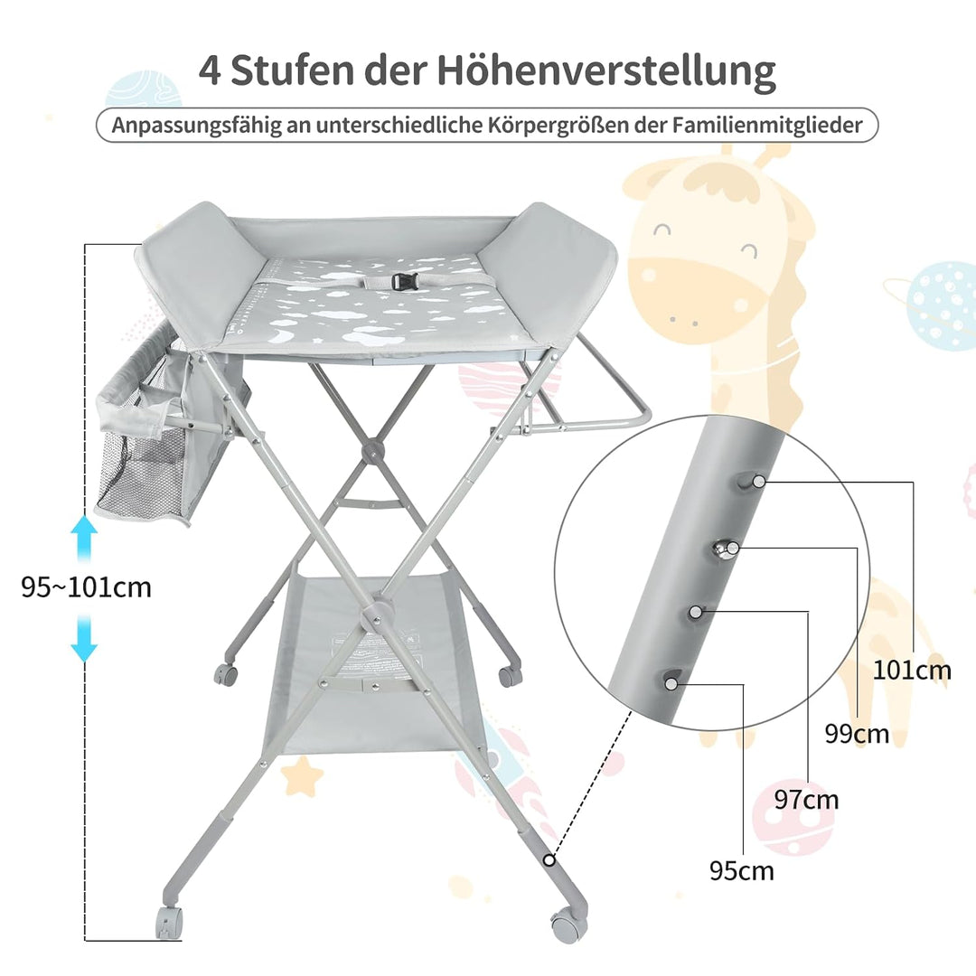 Baby Wickelkommode - Klappbar Wickelkombi - Tragbar Babypflegetisch, Mobiler Wickeltisch mit Sicherh