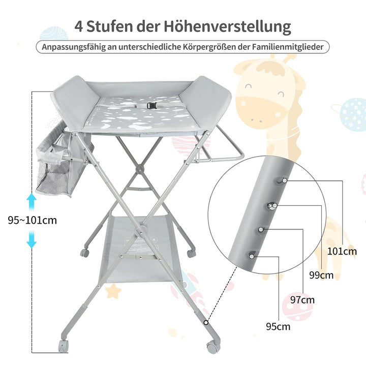 Baby Wickelkommode - Klappbar Wickelkombi - Tragbar Babypflegetisch, Mobiler Wickeltisch mit Sicherh