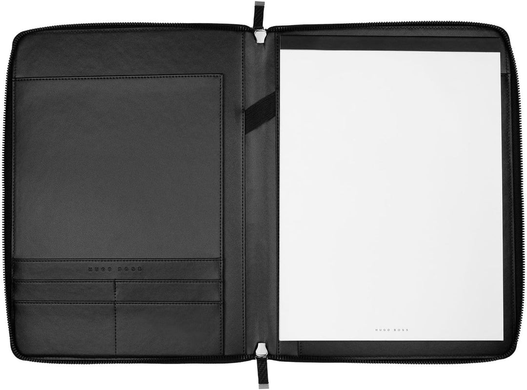 Hugo Boss Konferenzmappe Herringbon A4 aus Kunstleder in der Farbe Schwarz, 31,5x 24x 2cm, HTA106A