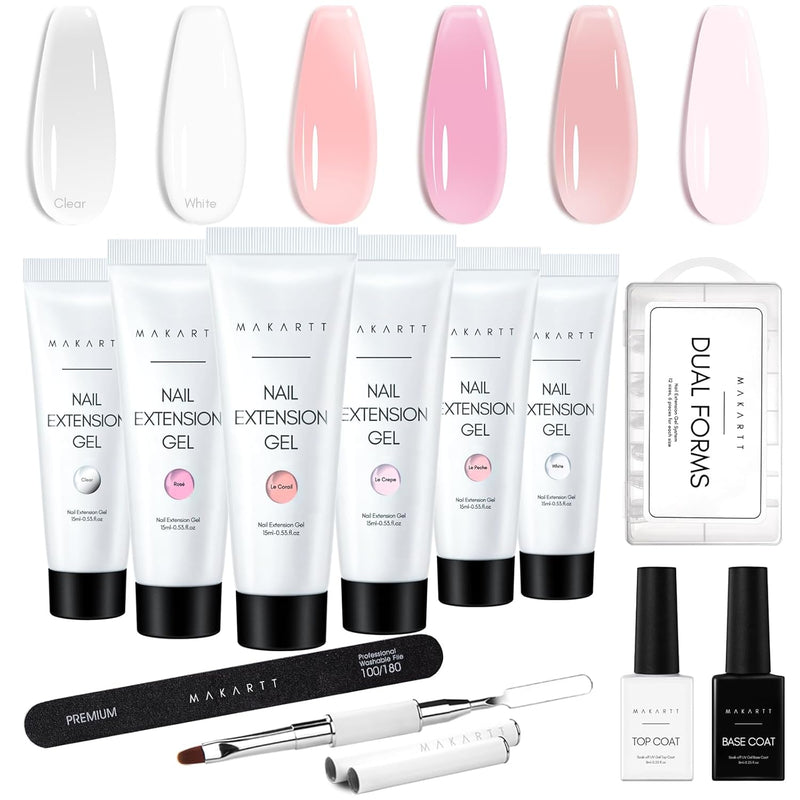 Makartt Poly Nagel Gel Set , 6 Farben Classic, Builder Gel Nagelverlängerung Gel mit Base Gel Top Co