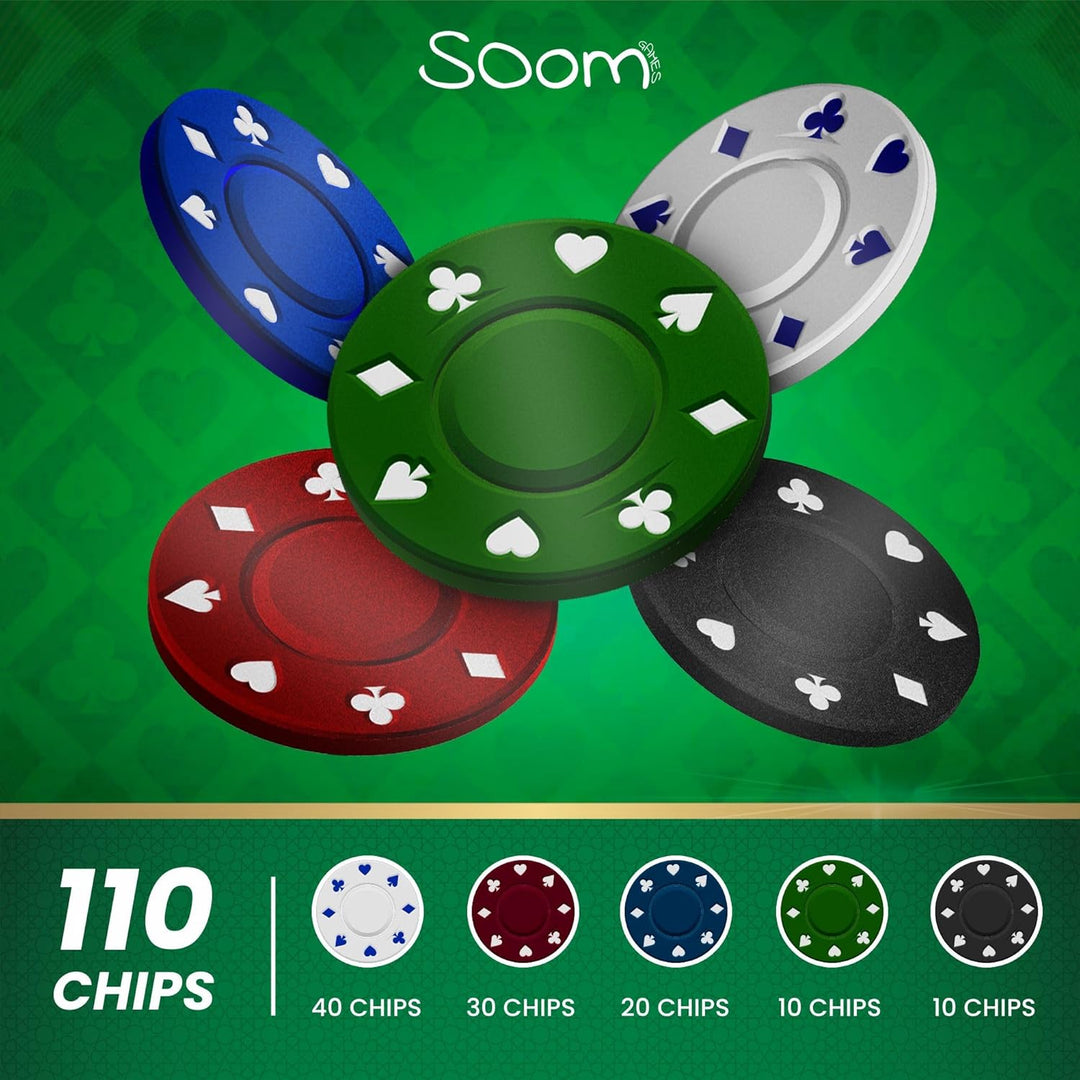 Poker Set - Enthält Pokerspiel 110 Chips Perfekt für 2-5 Spieler, Poker Chips Set, Spielkarten, Deal