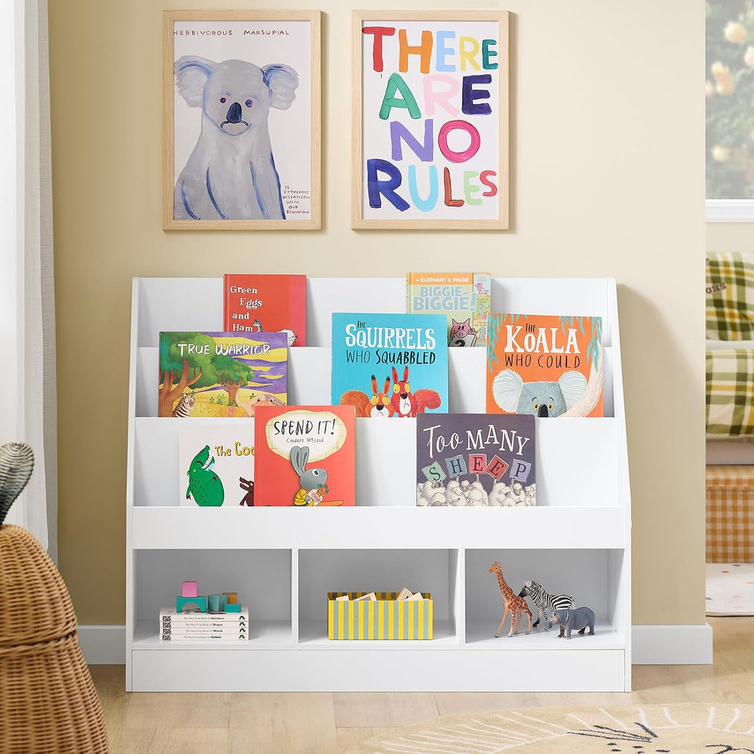 SoBuy Bücherregal Kinder Kinderregal Montessori mit 3 Ablagefächern und Spielzeug Aufbewahrung Regal