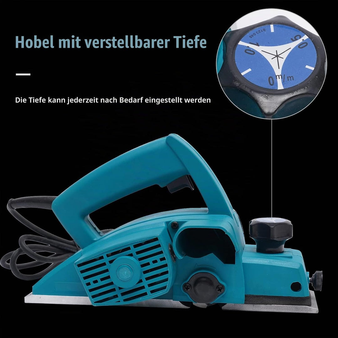 Elektro Hobelmaschine 800W Handhobel Elektrohobel Holzhobel 11000UPM, Spantiefe 1mm,Hobel Elektrisch