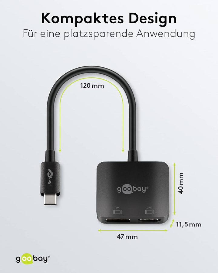 Goobay 60172 Adapter USB-C auf HDMI & DisplayPort für die Erweiterung auf 2 Monitore gleichzeitig/Mu