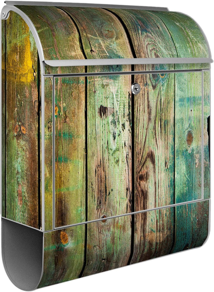 banjado® Design Briefkasten mit Motiv Grünes Holz 39x47x14cm &amp; 2 Schlüssel - Briefkasten Stahl Silbe