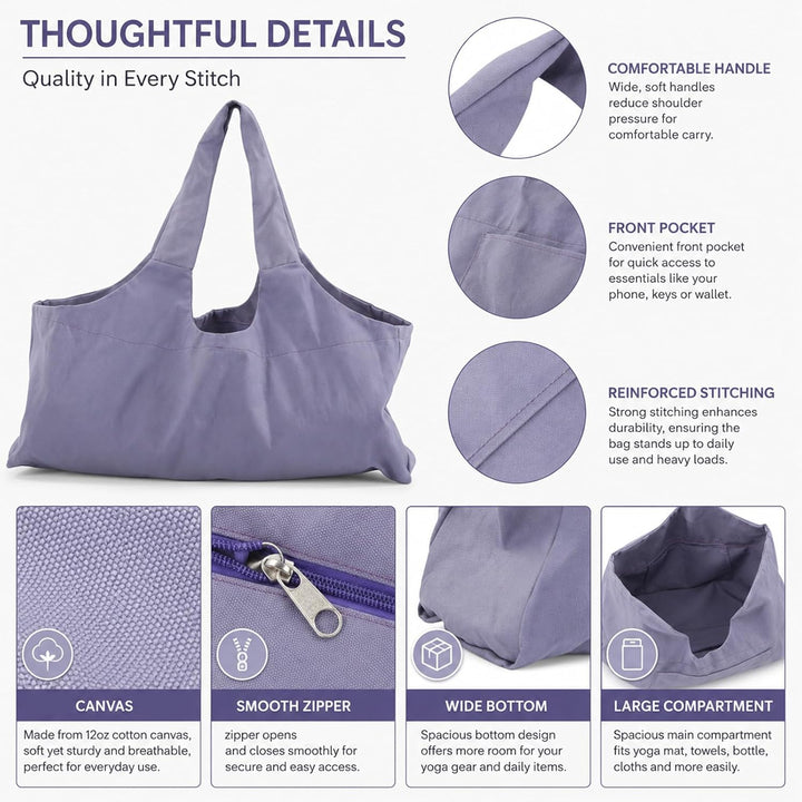 Yogatasche, Lila übergrosse Sporttasche, Wasserdicht Tragetasche für Yogamatten Canvas-Material Dame