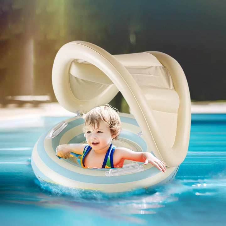 Baby Pool Float, Toddler Swim Seat, 57x49cm/22.44x19.29 Inches Adjustable Floating Trainer, Sunshade