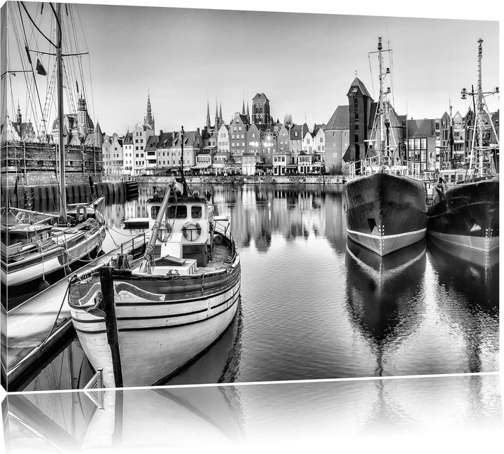 Pixxprint Hafen in der Dämmerung / 100x70cm Leinwandbild bespannt auf Holzrahmen/Wandbild Kunstdruck