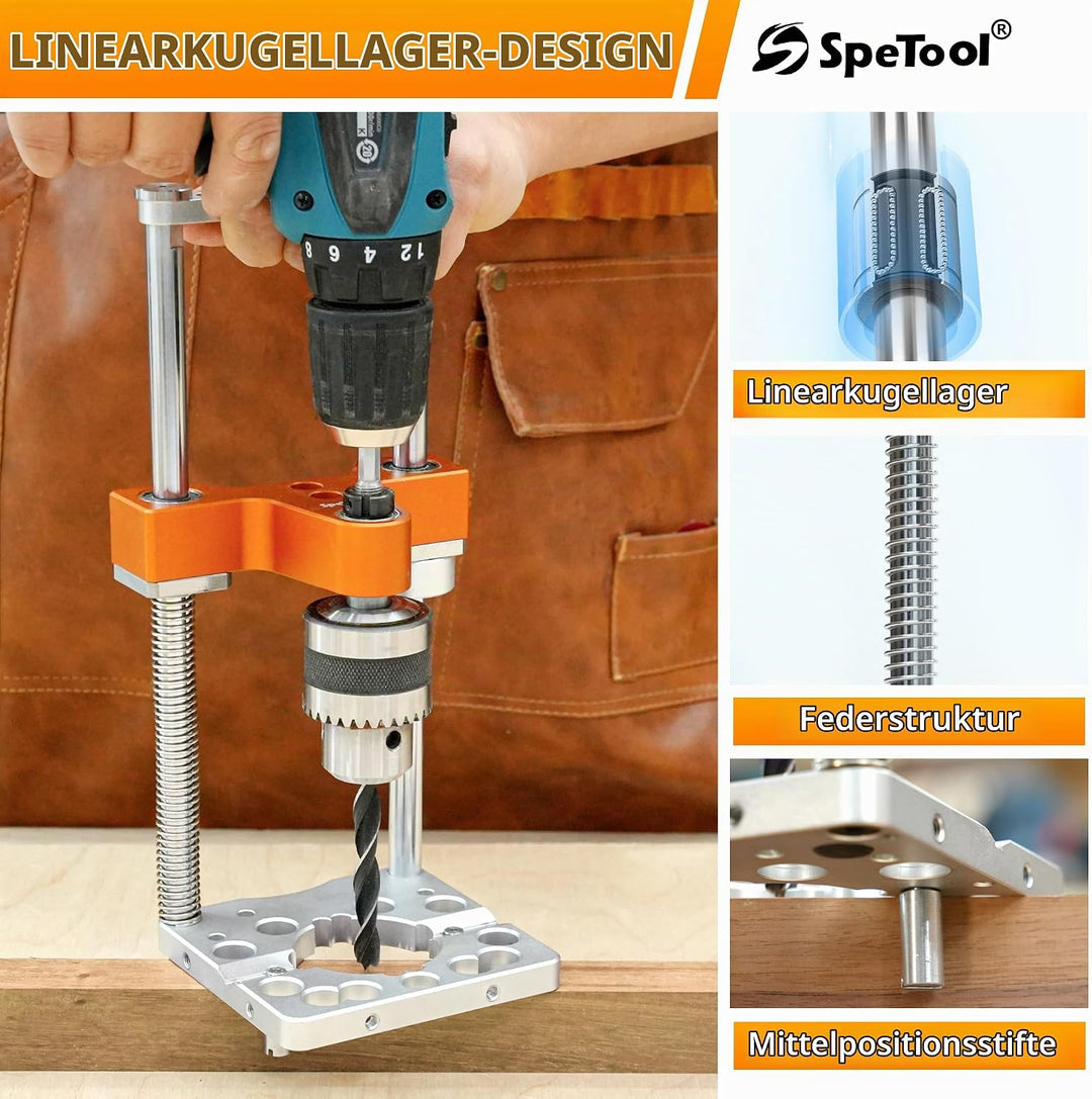 SpeTool S04003 Portable Drill Guide, 1/2" Chuck-Handbohrmaschine für gerade Löcher, 0-160 mm Tiefe,