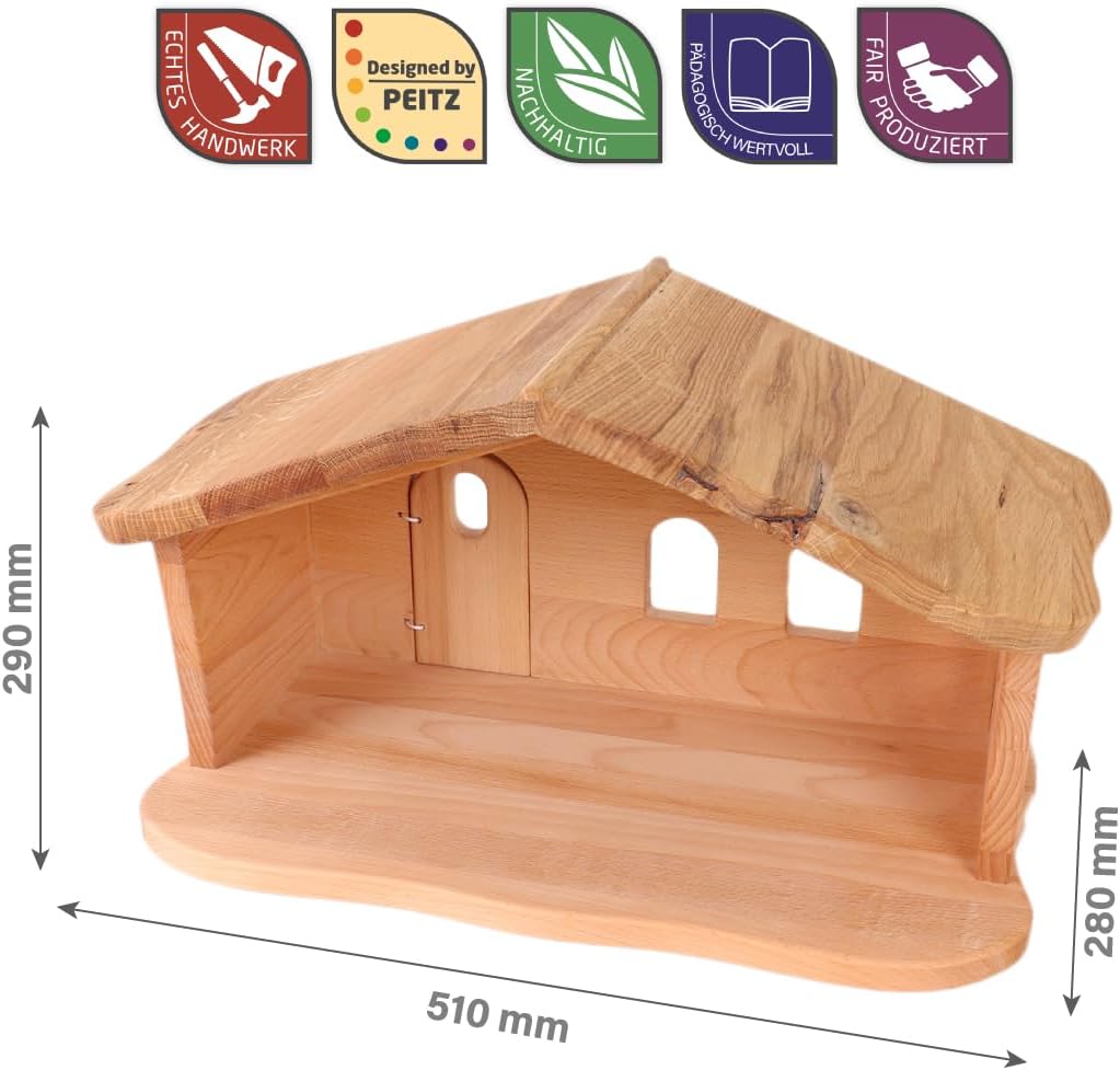 Weihnachtskrippe aus Holz | Krippenstall mit Stall und Hauptraum | Vielseitig als Bauernhof nutzbar