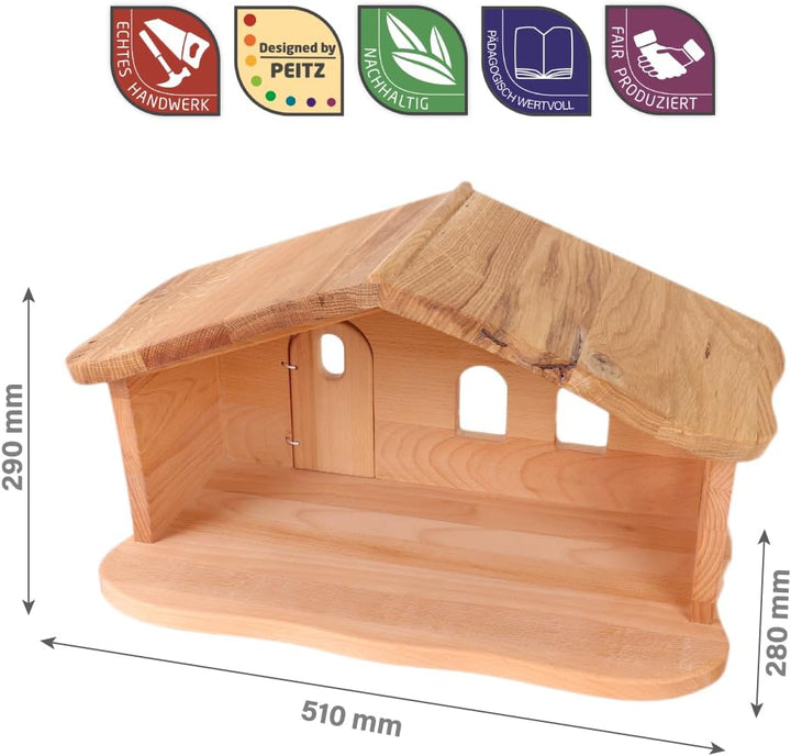 Weihnachtskrippe aus Holz | Krippenstall mit Stall und Hauptraum | Vielseitig als Bauernhof nutzbar