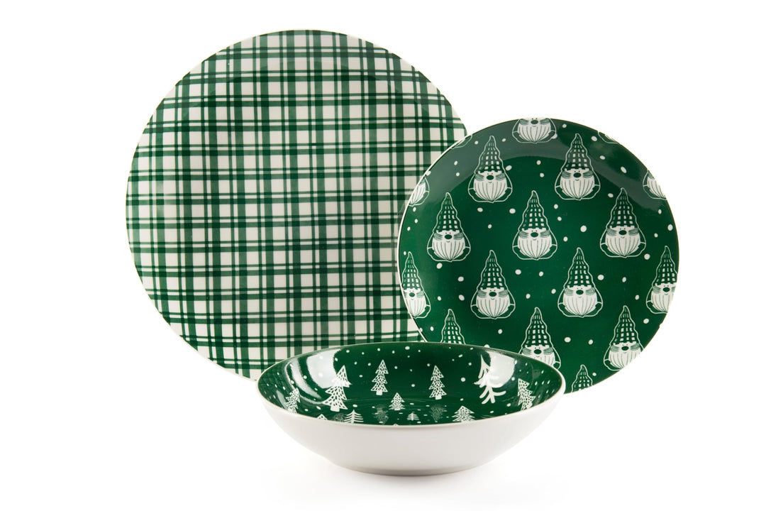 Excelsa Green Winter Porzellanteller-Service, 18-teilig, Grün mit Weihnachtsmotiven, flache Teller 2