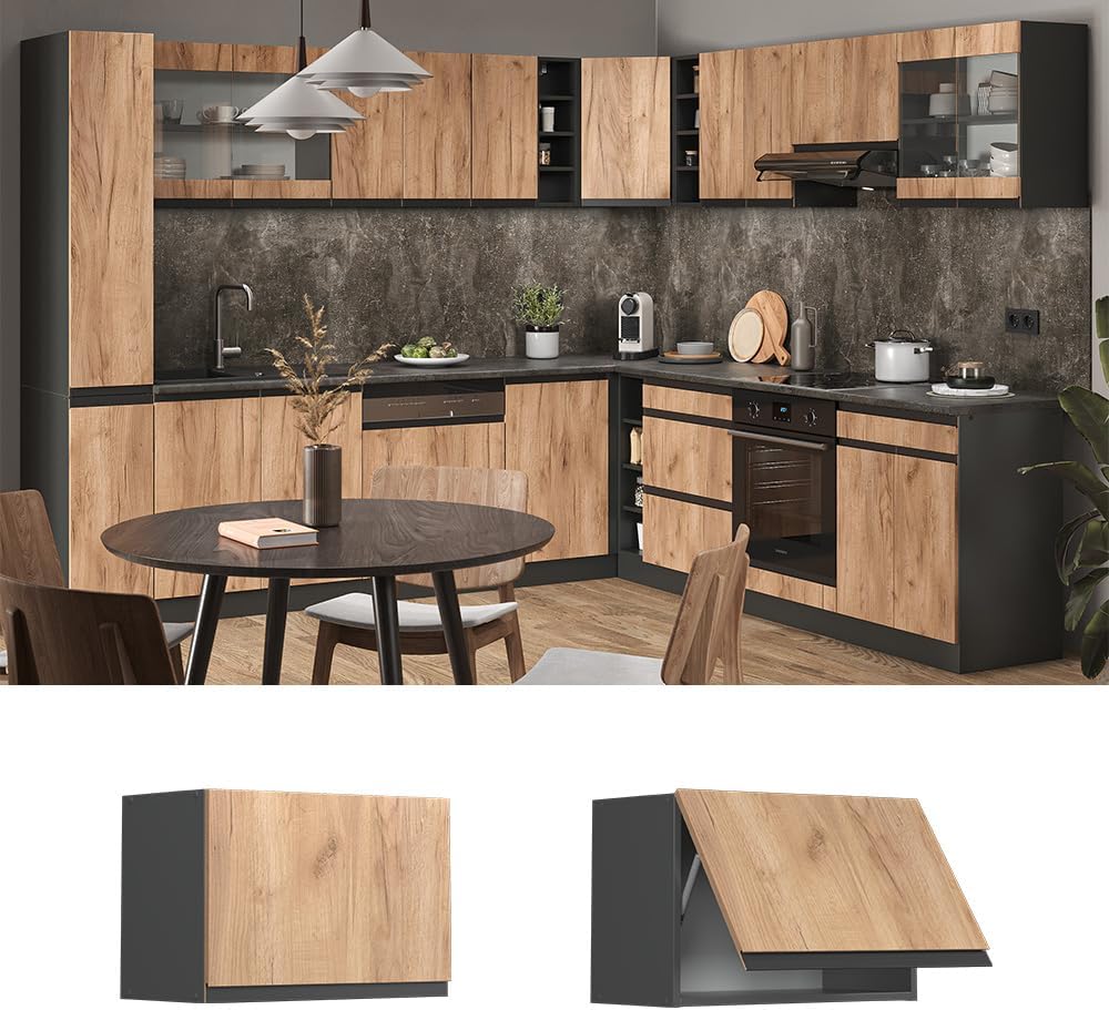 Vicco Hängeschrank R-Line, Goldkraft Eiche/Anthrazit, 60 cm J-Shape, flach Goldkraft Eiche Hängeschr