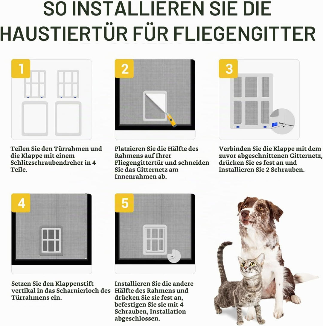 PETLESO Haustierklappe für Fliegengitter Hundeklappe mit Magneten Katzenklappe Fliegengittertür Einf