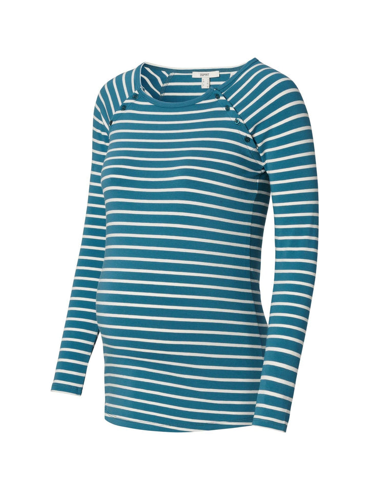 ESPRIT Maternity Damen Nursing Long Sleeve Stripe T-Shirt 34 Teal Blue - 455, 34 Teal Blue - 455