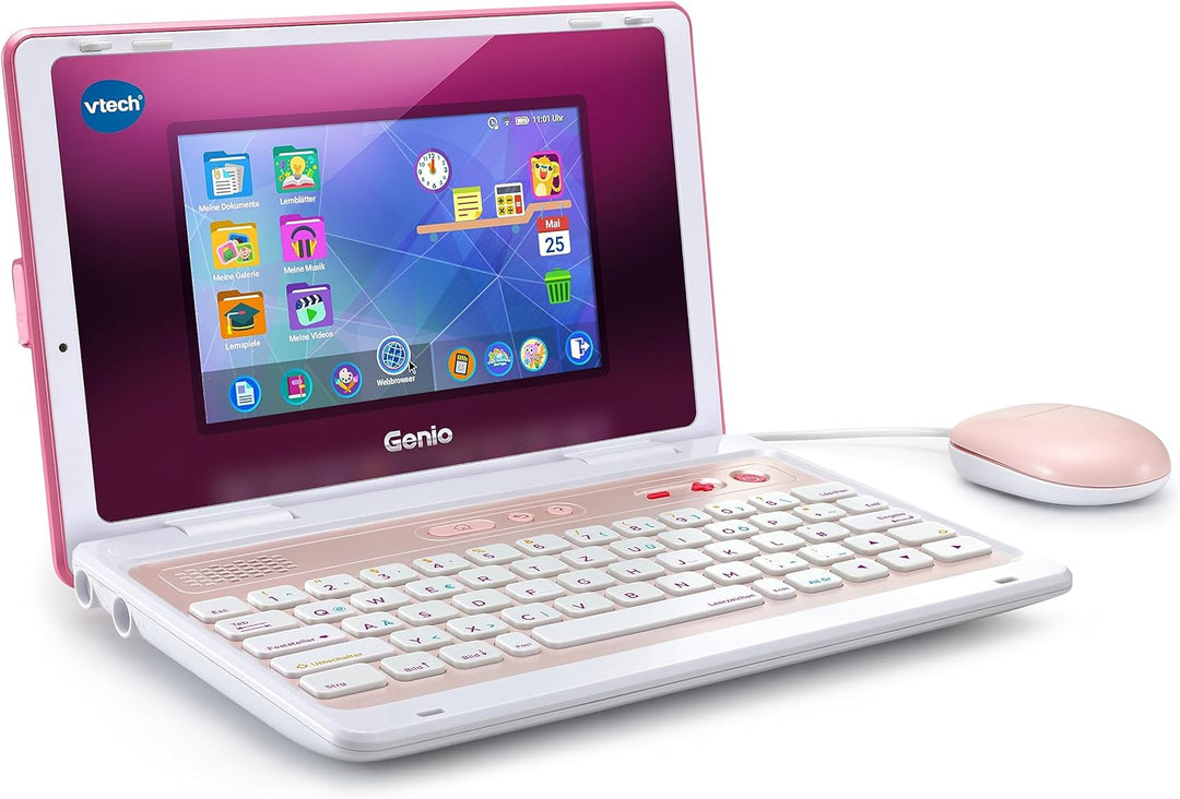VTech Genio Lernlaptop XL pink – Lerncomputer mit grossen 7"-LCD-Bildschirm mit Internetzugang, Text
