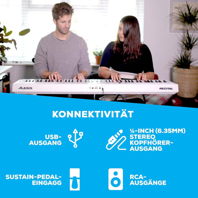 Alesis Recital White - 88-Tasten Einsteiger Digital Piano / E Keyboard mit halbgewichteten Tasten,ei