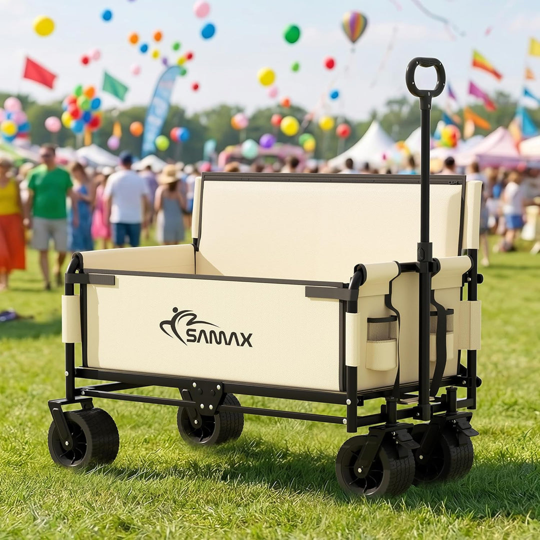 SAMAX Bollerwagen bis 200kg - 2in1 mit Bank - Faltbarer Handwagen Gartenwagen Strandwagen - Klappbar