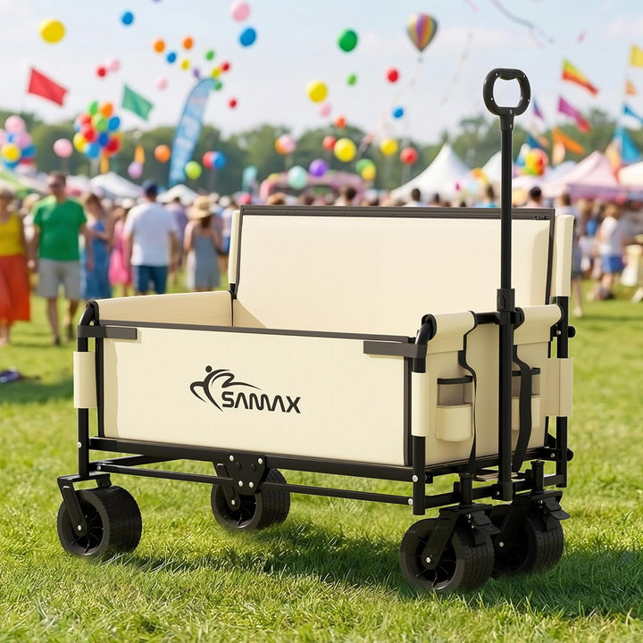 SAMAX Bollerwagen bis 200kg - 2in1 mit Bank - Faltbarer Handwagen Gartenwagen Strandwagen - Klappbar