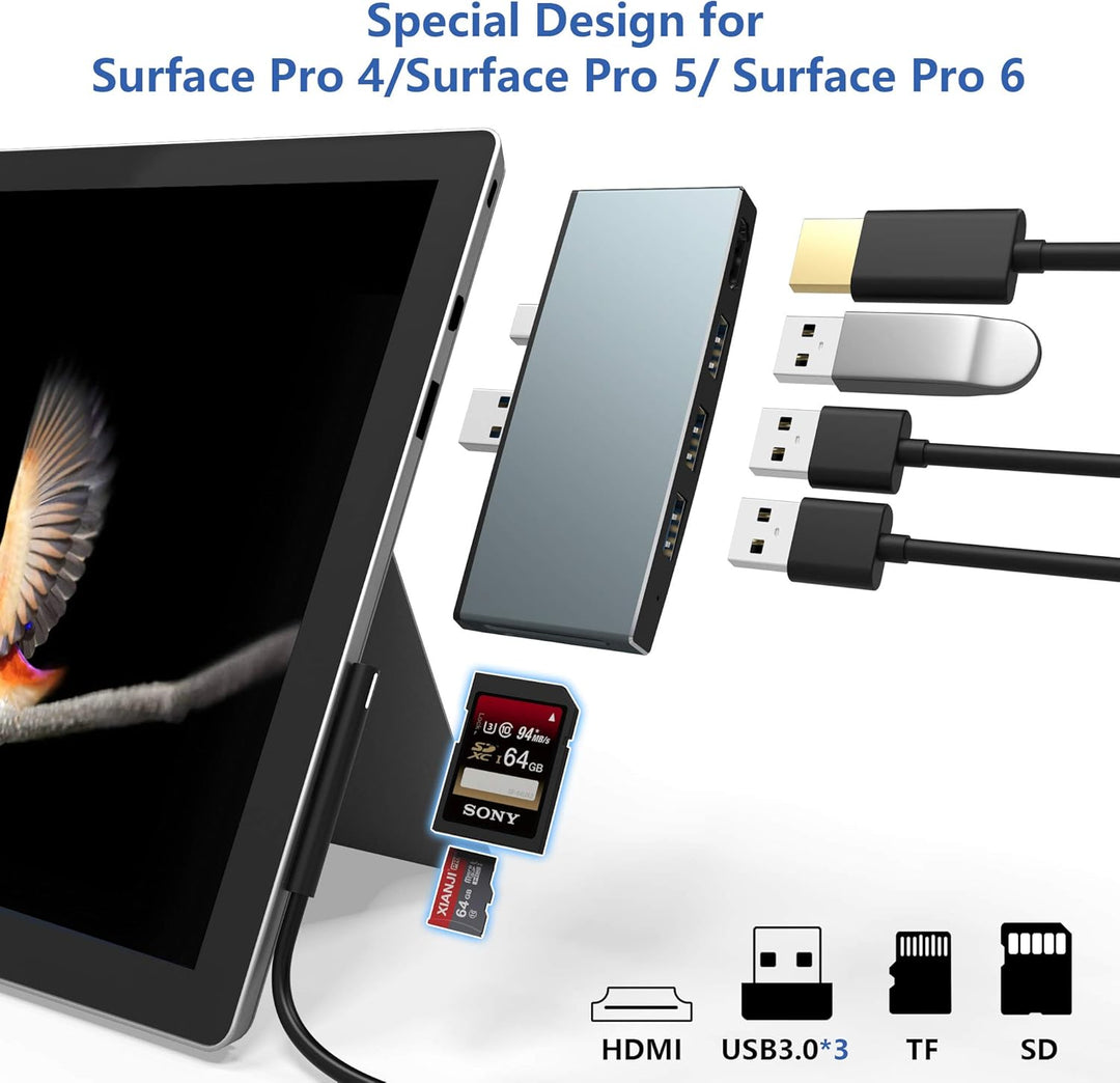 Cateck Microsoft Surface Pro USB Hub Docking Station, Aluminium Surface Pro 4/5/6 USB 3.0 Hub Adapte