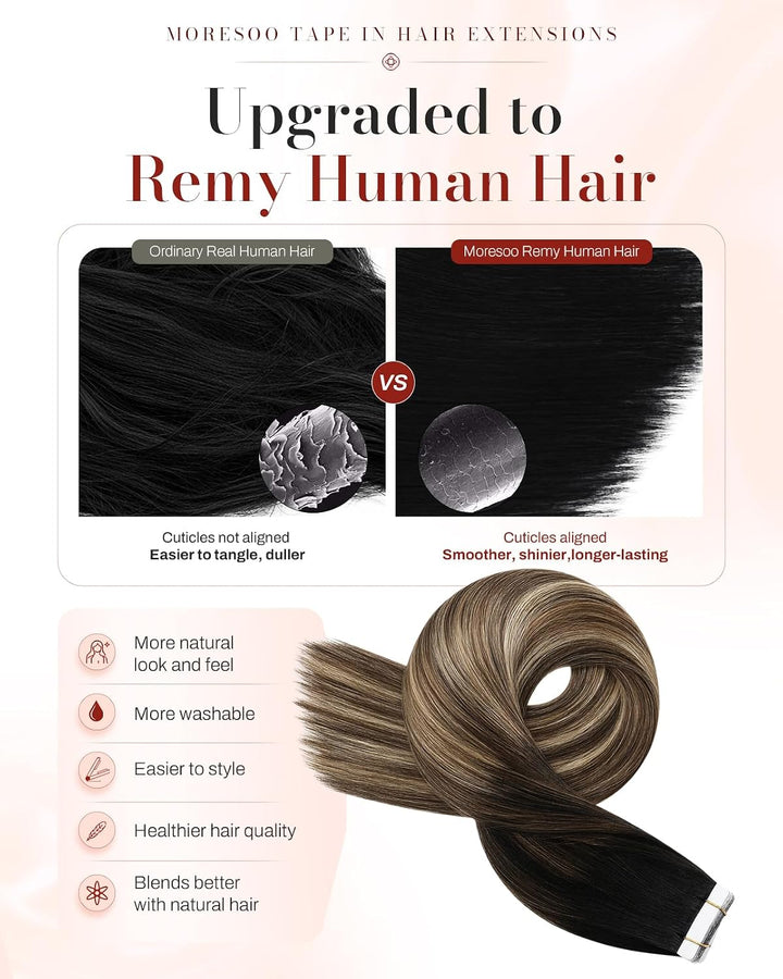 Moresoo Tape in Extensions Echthaar Dunkelbraun Invisible Tape Extensions Haarverlängerung Echthaar