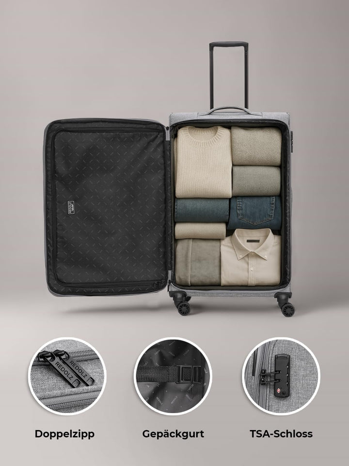 REDOLZ grosser Weichschalen Koffer für Damen & Herren | Leichter Trolley 77 cm mit 4 Doppelrollen &