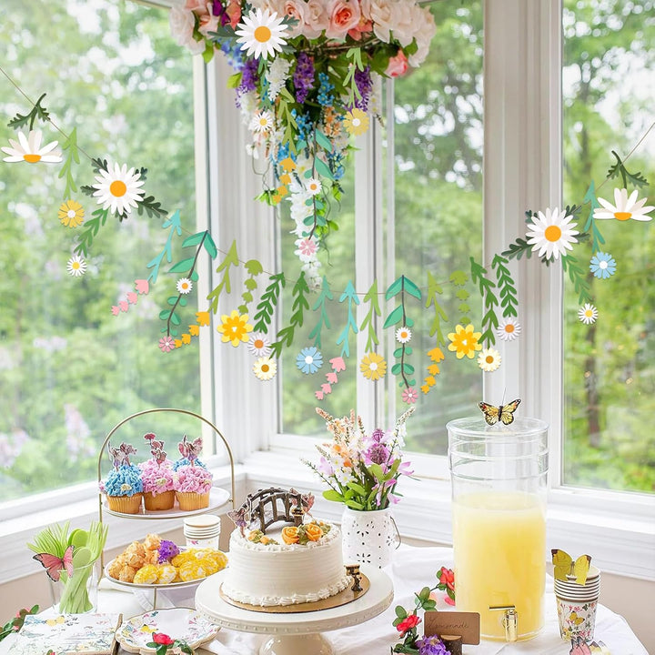 Easy Joy Blumen Girlande,Wildblume Deko Banner, Blumen in vielen Farben Banner,Gänseblümchen Girland
