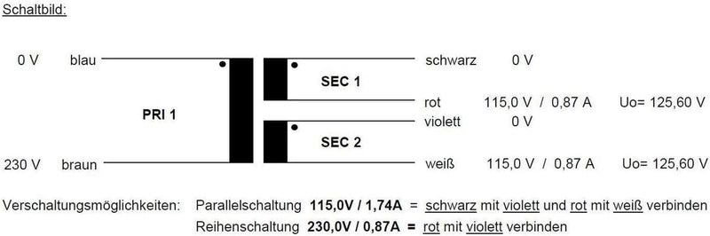 Sedlbauer Ringkerntrafo Transformator 200VA 2x115V für Audio, Industrie, Halogen und Schienensysteme