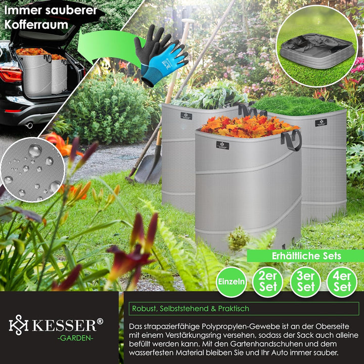 KESSER® Pop-Up-Gartensack 219L Laubsack Gartenabfallsack inkl. Handschuhe | Selbststehend mit Griffe