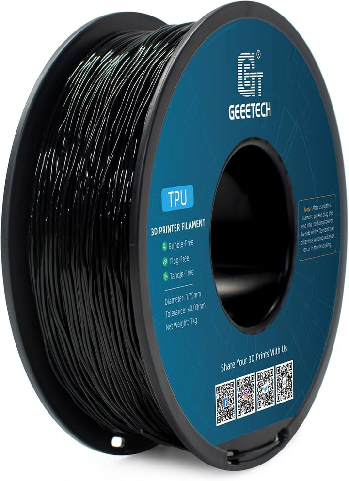GEEETECH TPU Filament 1,75 mm +/- 0,02 mm für 3D Drucker, 1KG 1 Spool Schwarz Schwarz 1KG, Schwarz 1