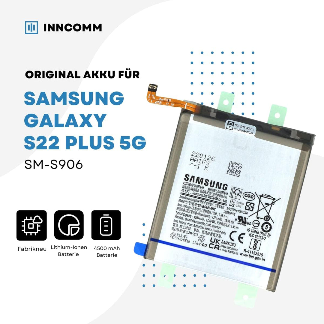 INNCOMM Original Akku für Samsung Galaxy S22 + 5G SM-S906 Original OEM - 4500 mAh Lithium-Ionen-Batt