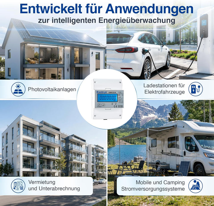 3-Phasen Zweirichtungs-Drehstromzähler [SDM72DM-V2] mit RS485 Modbus, S0-Impulsausgang und LCD-Displ
