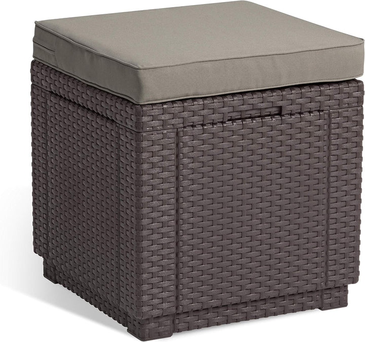 Allibert 206721 Hocker mit Kissen Cube w/cushion, Rattanoptik, Kunststoff, braun
