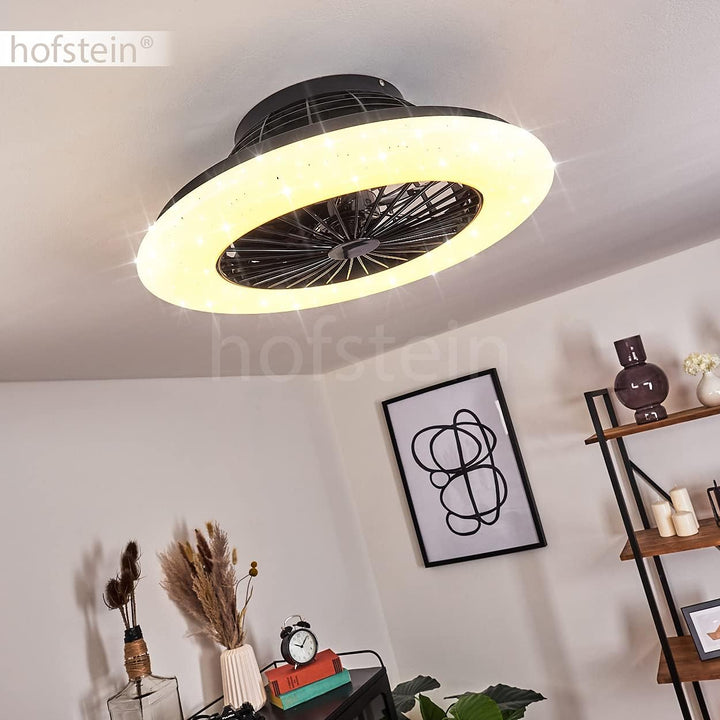 LED Deckenventilator Piraeus, Deckenlampe mit Ventilator aus Metall/Kunststoff mit Sternenhimmel-Opt