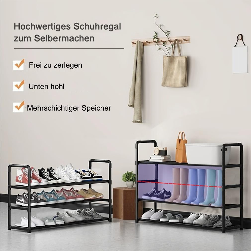 Schuhregale 3 Ebenen, Schuhregal Metall Schwarz, schuhregal schmal, füR Bis Zu 9 Paar Schuhe, Anti-R