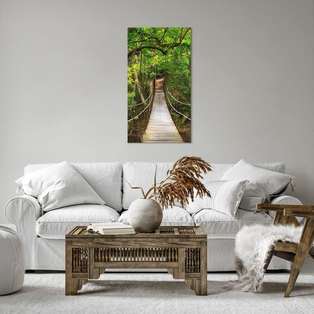 Bilder auf Leinwand 55x100cm Leinwandbild mit Rahmen Fussgängerbrücke Wald Abenteuer Gross Wanddeko