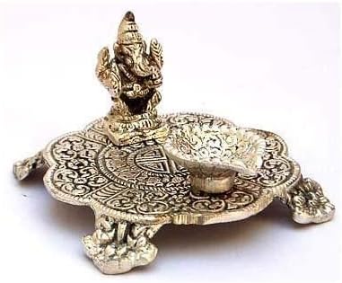 purpledip weiss Metall Räucherstäbchen Pooja Thali mit Diya und Ganpati Statue, indischen Geschenk I