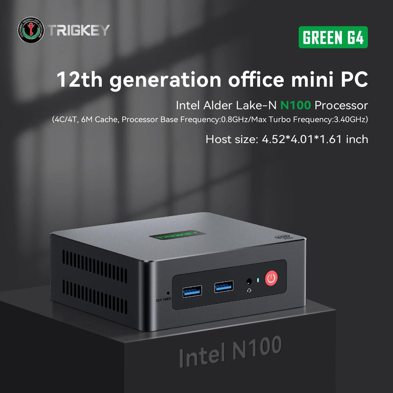 TRIGKEY Mini PC N100 G4 Mini-PC Intel 12th Gen Intel Alder Lake-N100 16G DDR4 500G, Unterstützt Dual