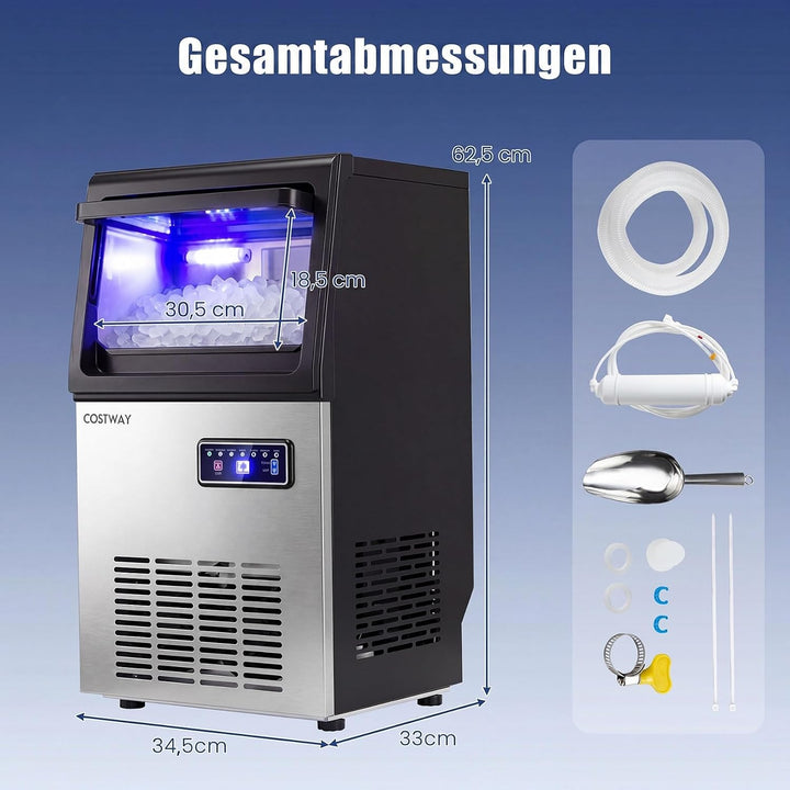 COSTWAY Gewerbliche Eiswürfelmaschine aus Edelstahl, Eiswürfel 41kg/24 Std. Modell 2, Modell 2