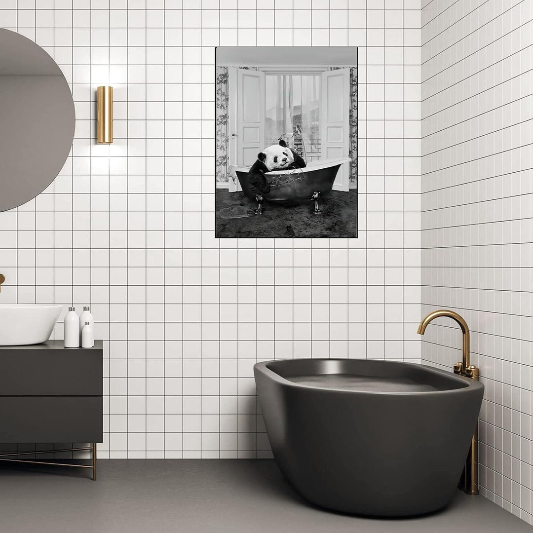 WADBTP Badezimmer Bilder,Schwarz Weiss Bilde,Lustige Tier in der Badewanne Leinwand Bilder für Wohnz