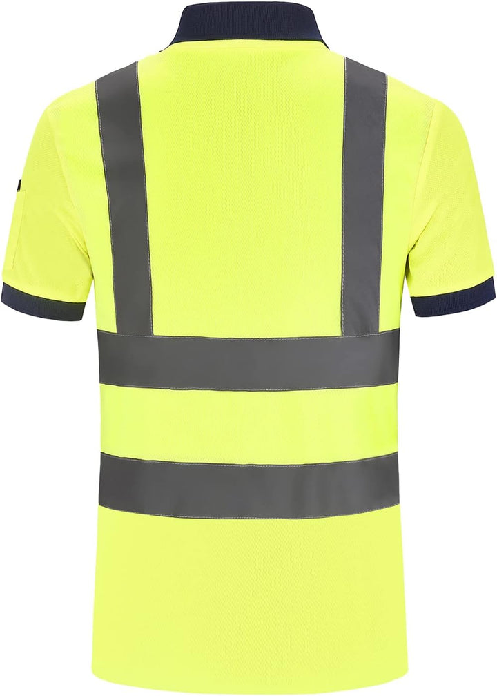 Warnschutz Polo T-Shirt Warnschutzshirt Warnshirt Warnschutz Arbeitskleidung 7 Farben S Kurzarm-gelb