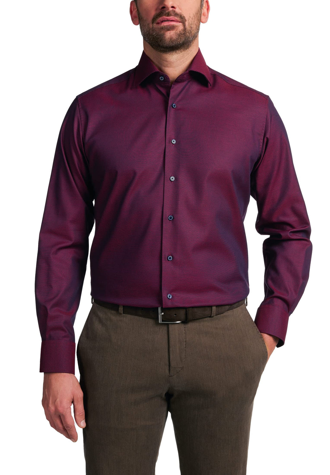 eterna Herren strukturiertes Baumwoll-Hemd MODERN FIT 1/1 rot 40_H_1/1