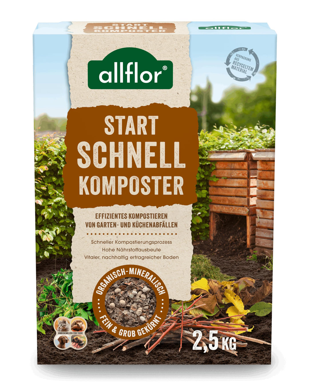 Allflor Schnellkomposter 10 x 2,5 Kg in der Faltschachtel I Mit hochwertigen Naturstoffen I Kurzer R