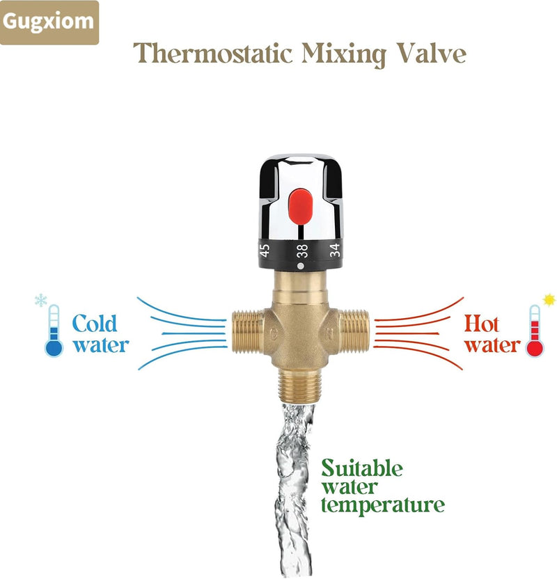 Thermostatisches Mischventil, G1/2 Massives Messing-Wassertemperaturregelventil, Drei-Wege-Thermosta