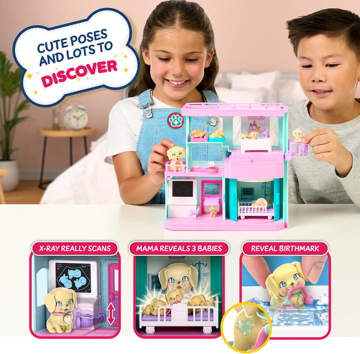 Little Live Pets Mama Surprise Families Baby-Klinik-Spielset, 3 Retriever-Welpen enthüllen, magisch,