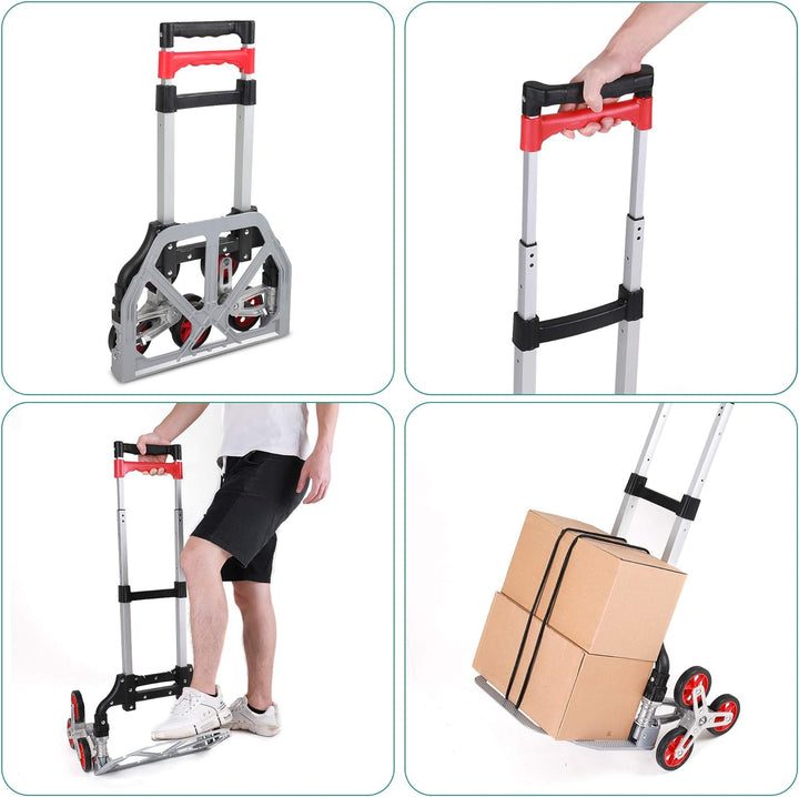 Navaris faltbare Alu Sackkarre mit Treppensteiger - belastbar bis 70kg - Gummiräder - Aluminium Hand